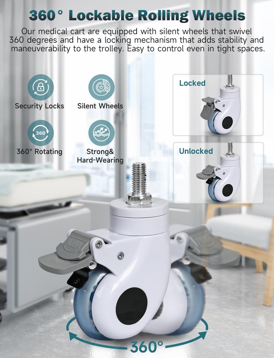 Mobile Trolley Cart - Portable Ultrasound Imaging Scanner Storage | 115 LBS Load, 3 Drawers, 4 Wheels