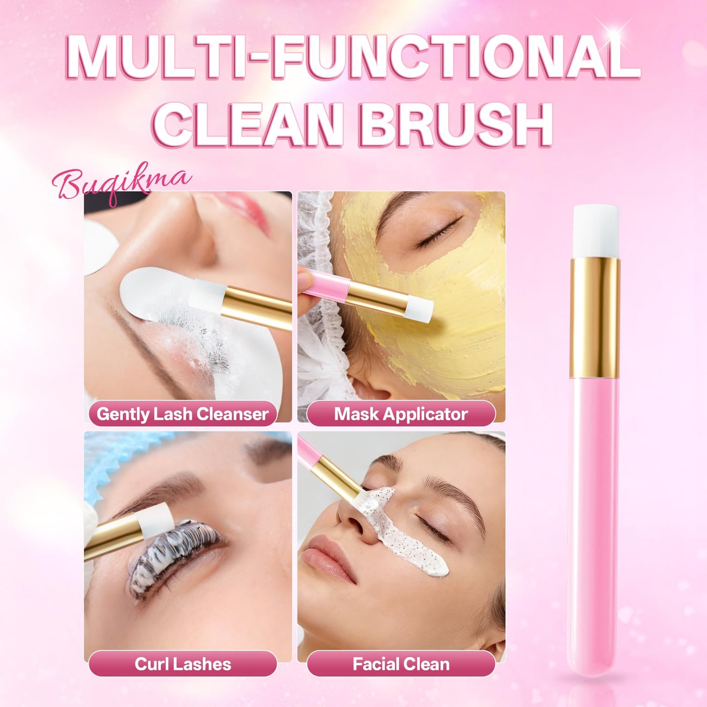 Buqikma Lash shampoo for Eyelash Extension, 60Ml/2.02 fl.Oz Eyelash Shampoo Kit with Lash Wash Brushes Gentle Lash Extension Cleanser for Professional Salon and Home Eyelash Care