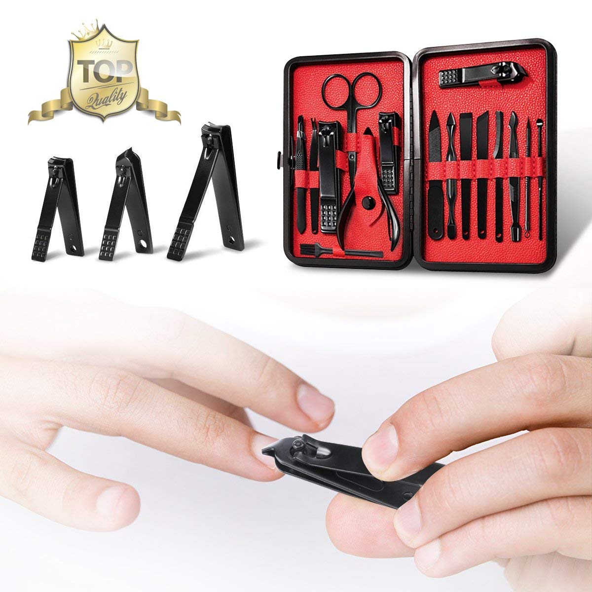 Nail Clipper Set Manicure Pedicure Set, HARPIMER 16PCS Stainless Steel Nail Care Cutter Cuticle Remover Nail Clippers Pedicure Tool Kit, with a Portable Case (Black)