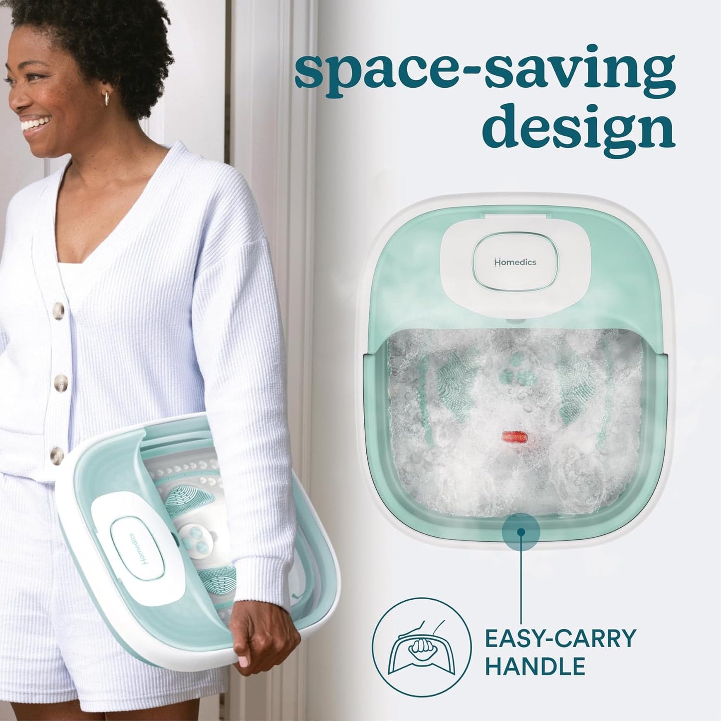 Smart Space Elite Footbath - Collapsible Heated Bubble Massage with 3 Pedicure Attachments | Ergonomic Design