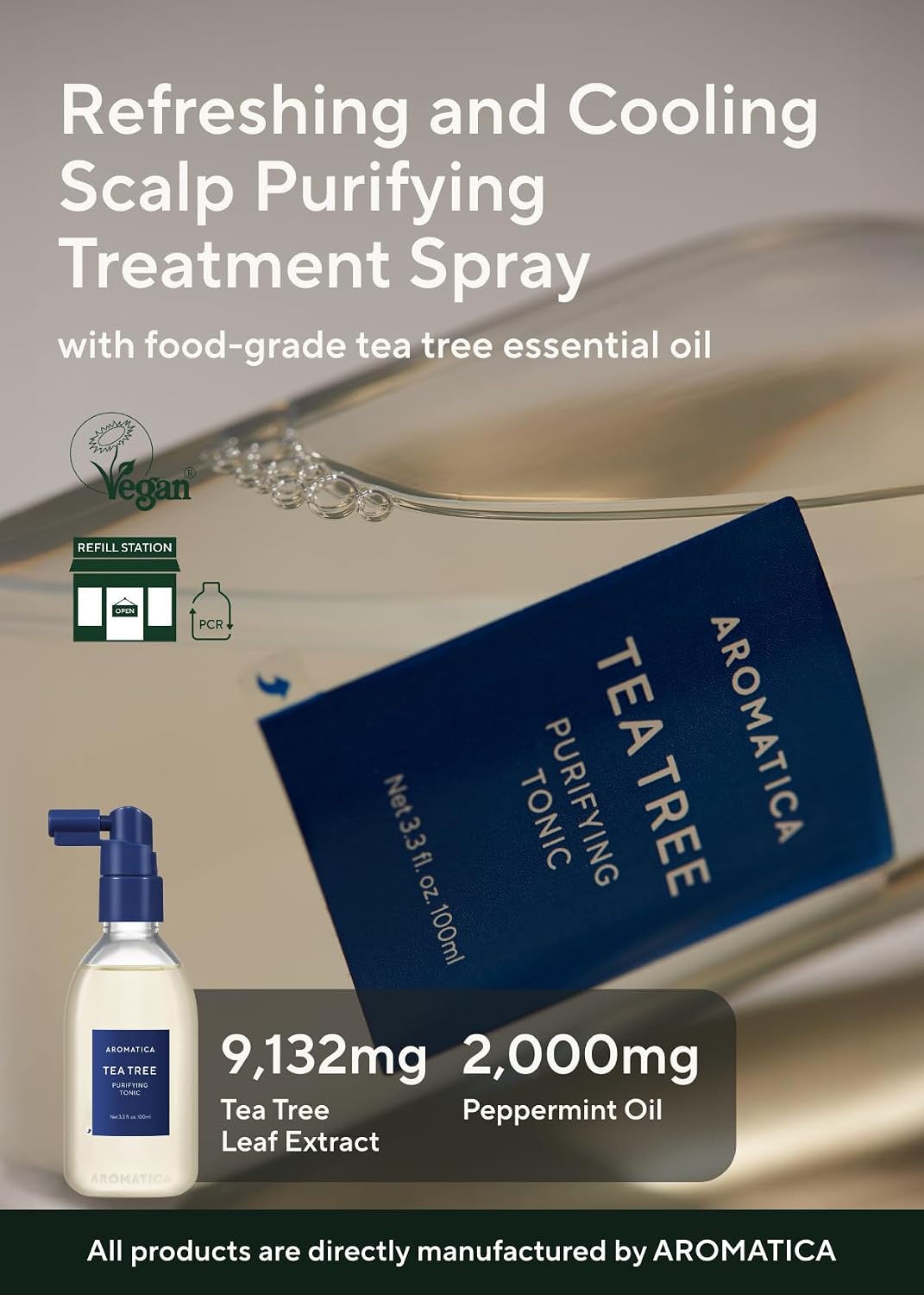 Tea Tree Purifying Tonic - Vegan Scalp Treatment | Soothing & Cooling | Natural Ingredients (3.38oz)