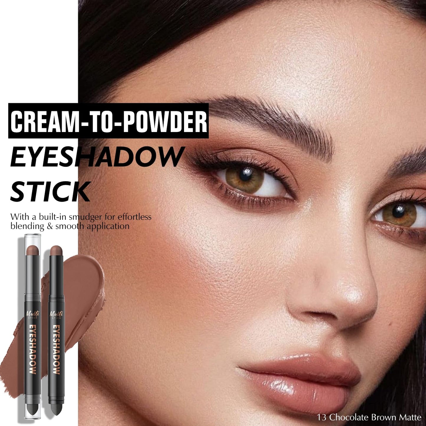 Wugbc Dual-Ended Chocolate Eyeshadow Stick - Long-Lasting Cream Eye Shadow Stick Crease-Proof Matte Eyeshadow Pencil, Easily Blendable Multi-Use Neutral Eyeliner Makeup with Built-in Smudger, 13