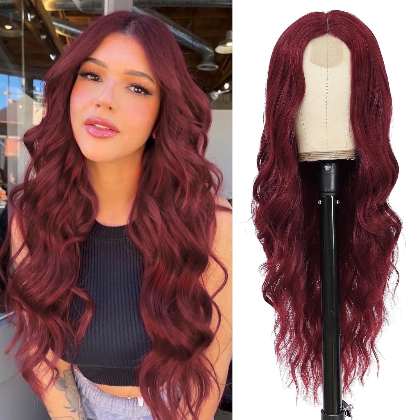 NAYOO Brown Wigs for Women - Long Curly Wavy Hair | Heat Resistant Synthetic Fiber, 24 Inches