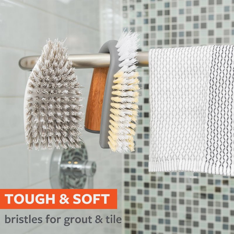 Full Circle Grunge Buster, Grout & Tile Scrub Brush, Recycled Materials, Tough & Durable, Grey