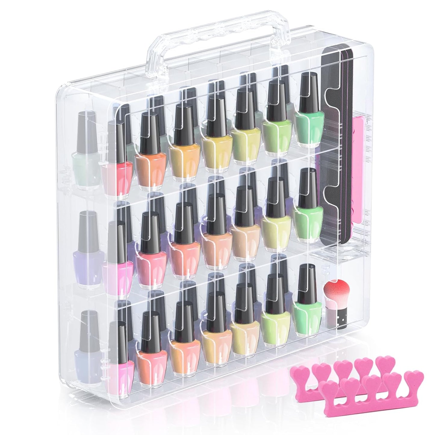 Nail Polish Organizer - 48 Bottle Transparent Holder with Adjustable Divider | Double-Sided Gel Polish Storage Case