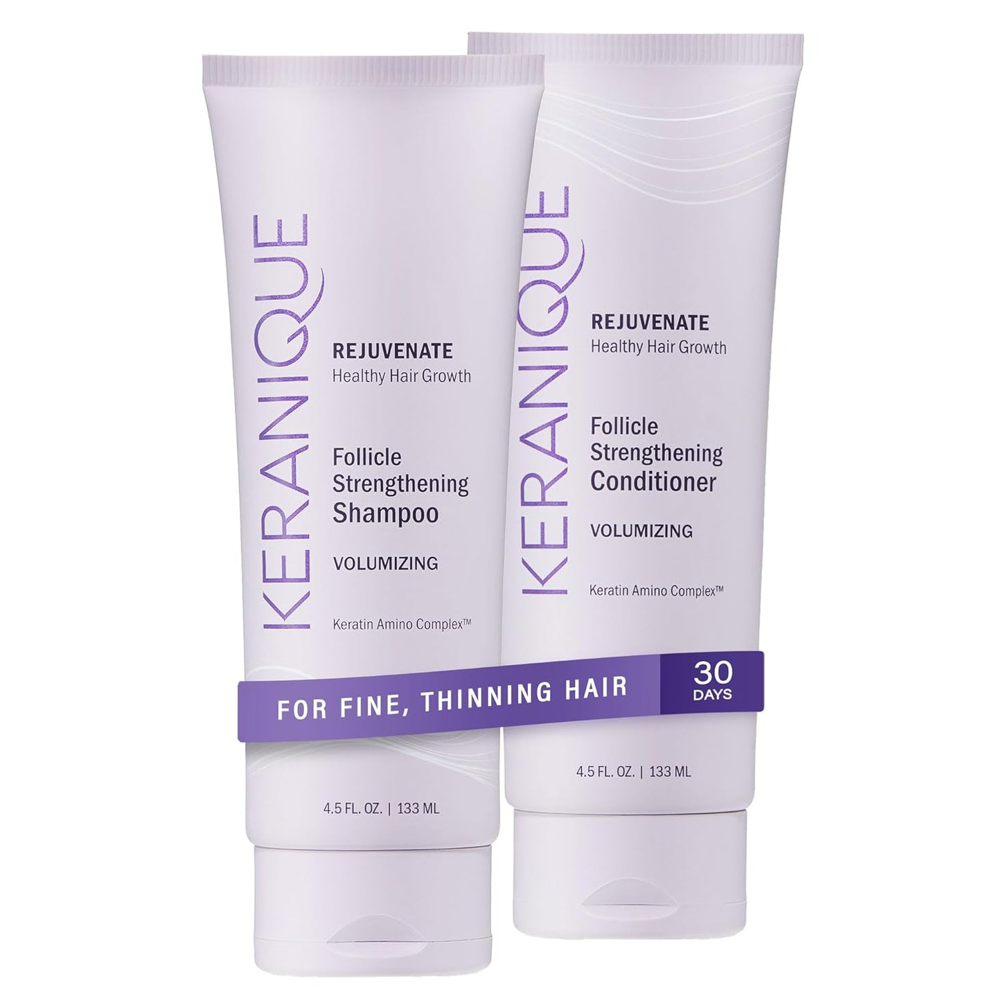 Keranique Volumizing Shampoo & Conditioner Set | Hair Repair & Growth Support with Keratin, Biotin & Niacinamide - Lightweight Formula