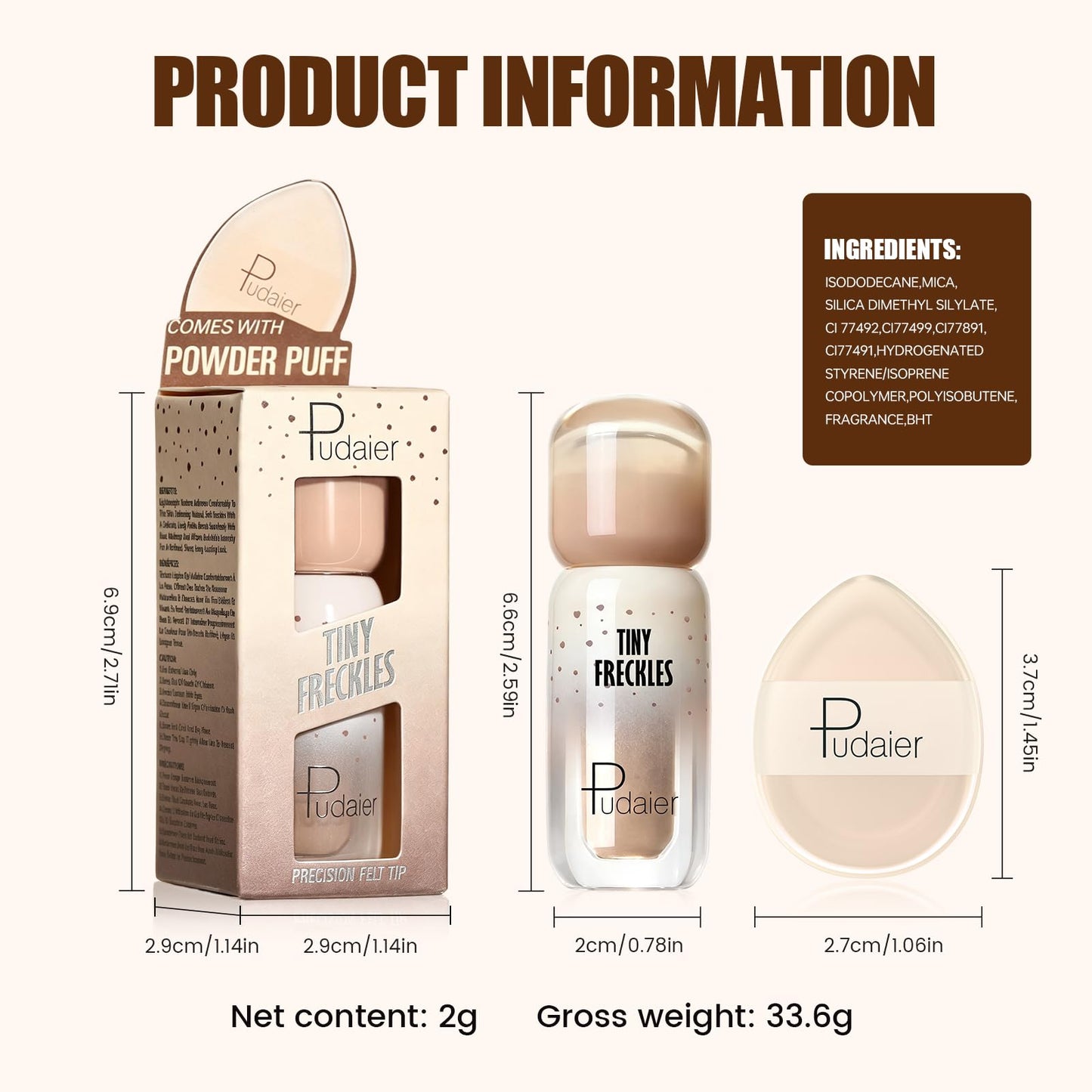 Pudaier Freckle Pen - Waterproof Faux Freckle Stamp Pen With a Silicone Puff, Liquid Freckle Natural-Looking Freckle Makeup, Long-Lasting Magic Fake Freckles Marker for Sunkissed Makeup, 01 Almond