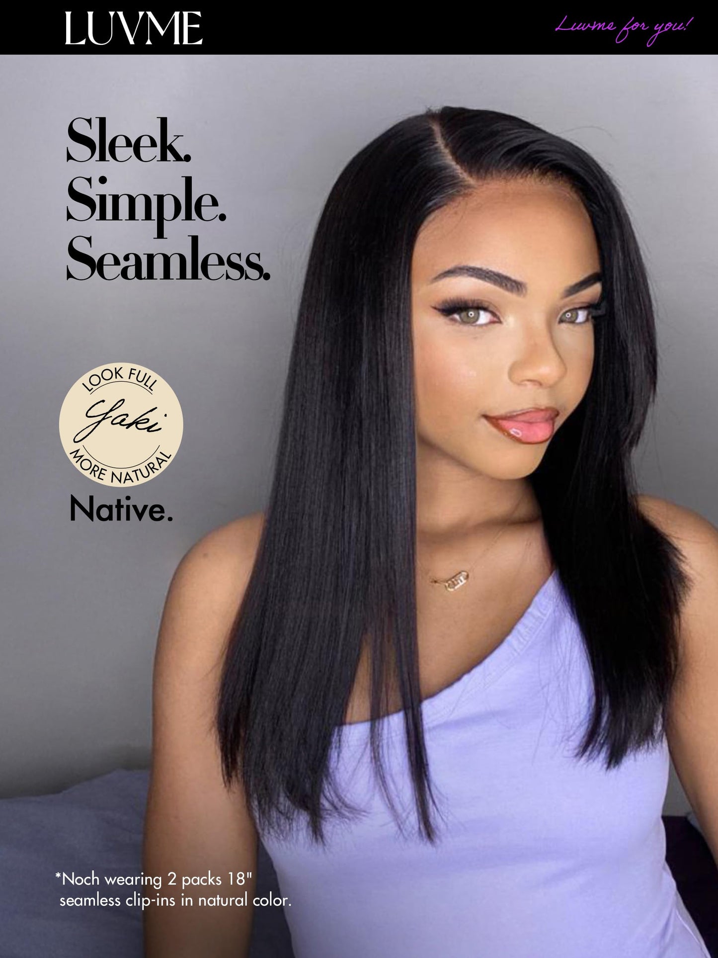LUVME Yaki Straight Seamless Clip in Hair Extensions 110g, 18 Inch Natural Black, 100% Real Remy Human Hair, Soft Full Volume, Easy Clip Ins for Daily Wear, Work, Parties & Weddings