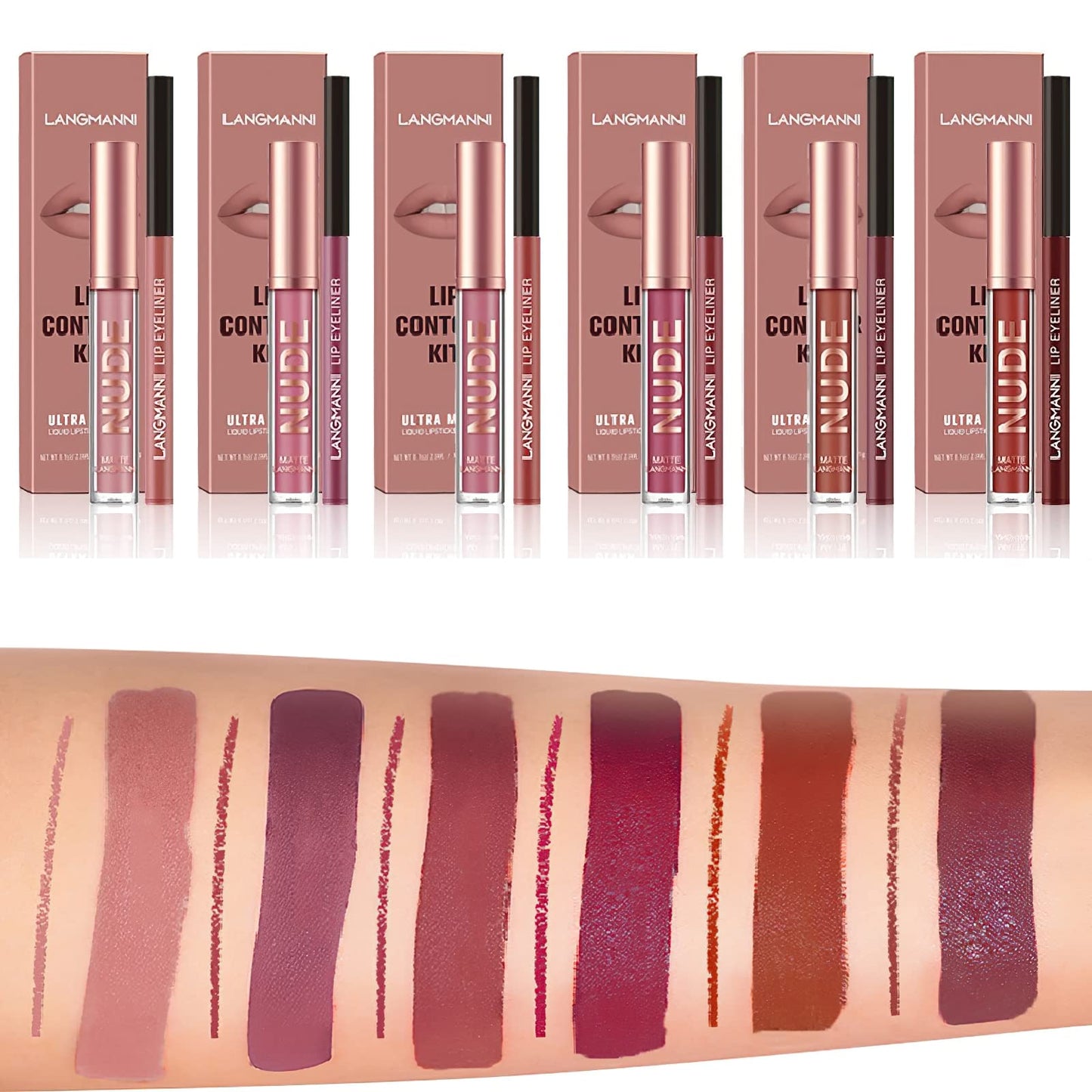 MIELIKKI 2Pcs Matte Liquid Lipstick and Lip Liner Set, One Step Lips Makeup Kit, Non-Stick Cup Lip Gloss + Lip Liner Pen, High Pigmented, Waterproof, Long-Lasting, 05