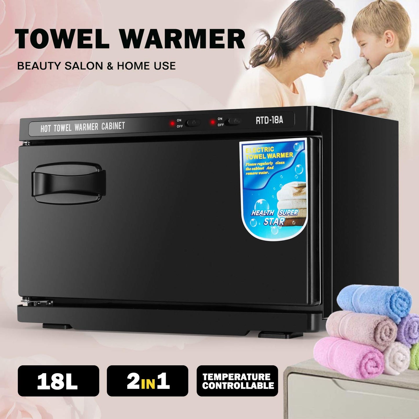 Artist hand Hot Towel Warmer for Spa, 18L Large Capacity Spa Towel Warmer Cabinet Fast Heating, Stainless Steel Rack, for Bathroom, Esthetician, Salon, Facial, Family Use (18L, Black)