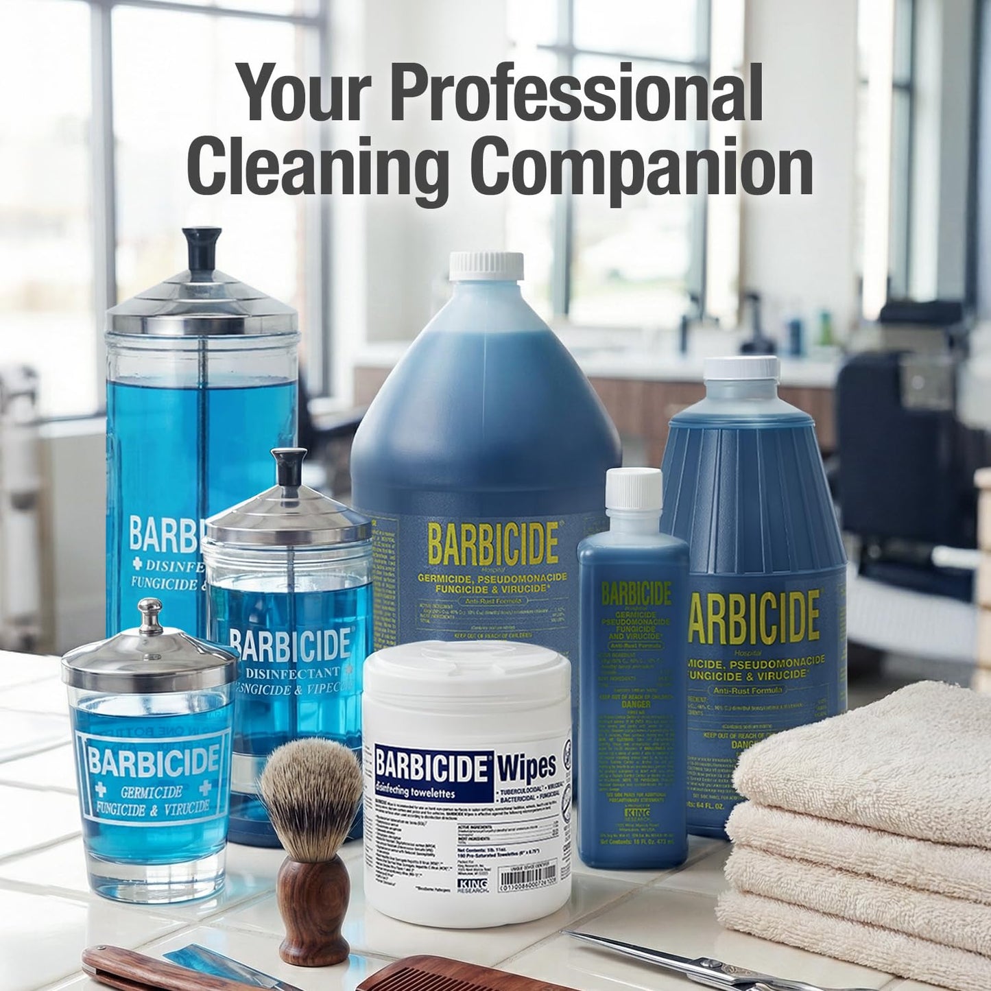 BARBICIDE Disinfectant Jar (Small - 4 Fl Oz) – Durable Glass Immersion Container with Stainless Steel Lid and Tray – Professional Barber Tool Sanitizer for Combs, Nail Tools, Brushes & Implements