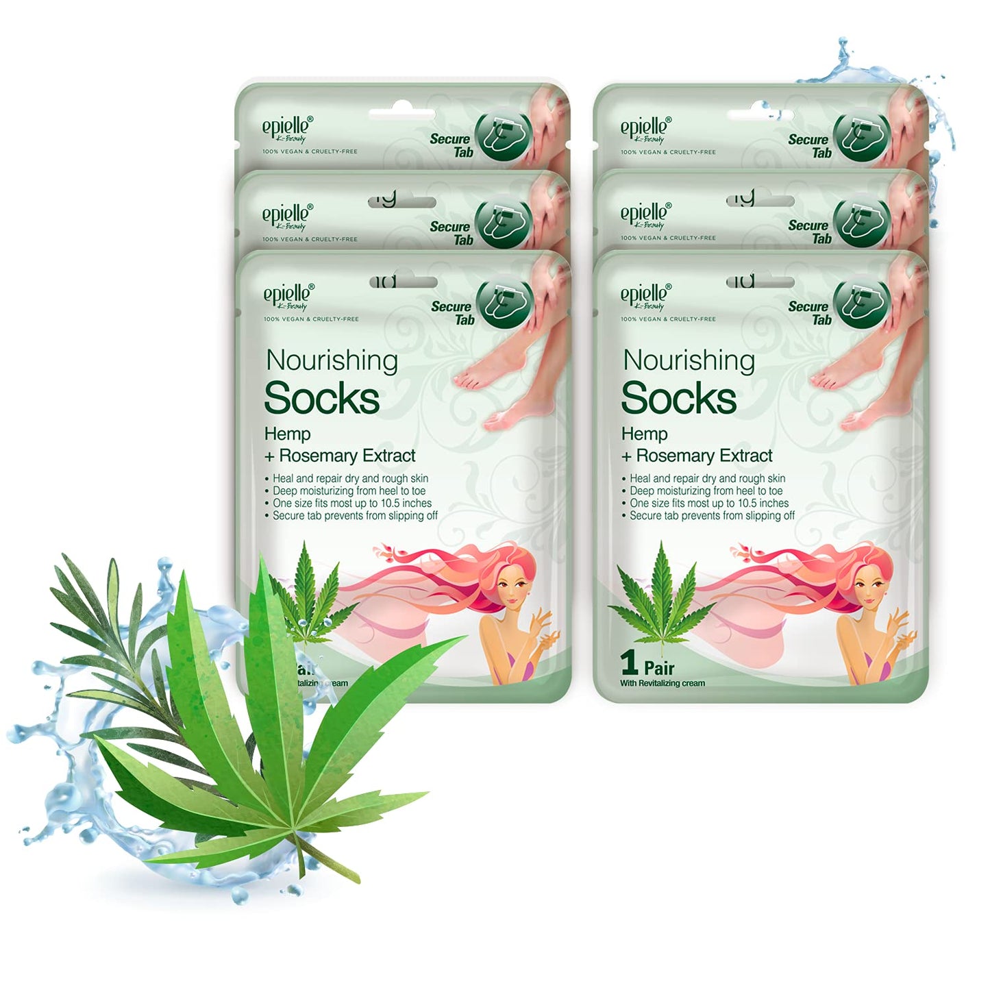 Epielle Nourishing Foot Mask 6 Pairs, Repair and Soften with Hemp & Rosemary Extract, Deep Moisturizing Socks for Dry, Cracked Feet, Self Care Gifts for Women, Spa Kit