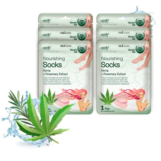 Epielle Nourishing Foot Mask 6 Pairs, Repair and Soften with Hemp & Rosemary Extract, Deep Moisturizing Socks for Dry, Cracked Feet, Self Care Gifts for Women, Spa Kit