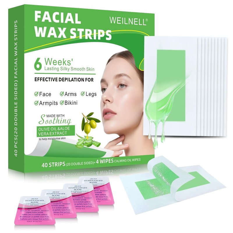 Facial Wax Strips - 98% Natural, Hypoallergenic Hair Removal for All Skin Types | Gentle & Quick for Eyebrows, Upper Lip, Chin, Legs, Bikini Line