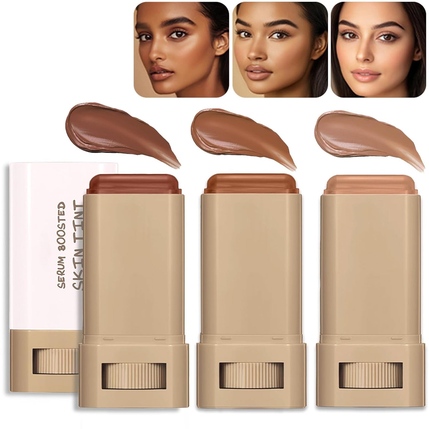 Foundation Stick - Serum-Infused Beauty Balm for Flawless Skin | Longwear Tinted Moisturizer in Natural Finish (#02, #03, #06)