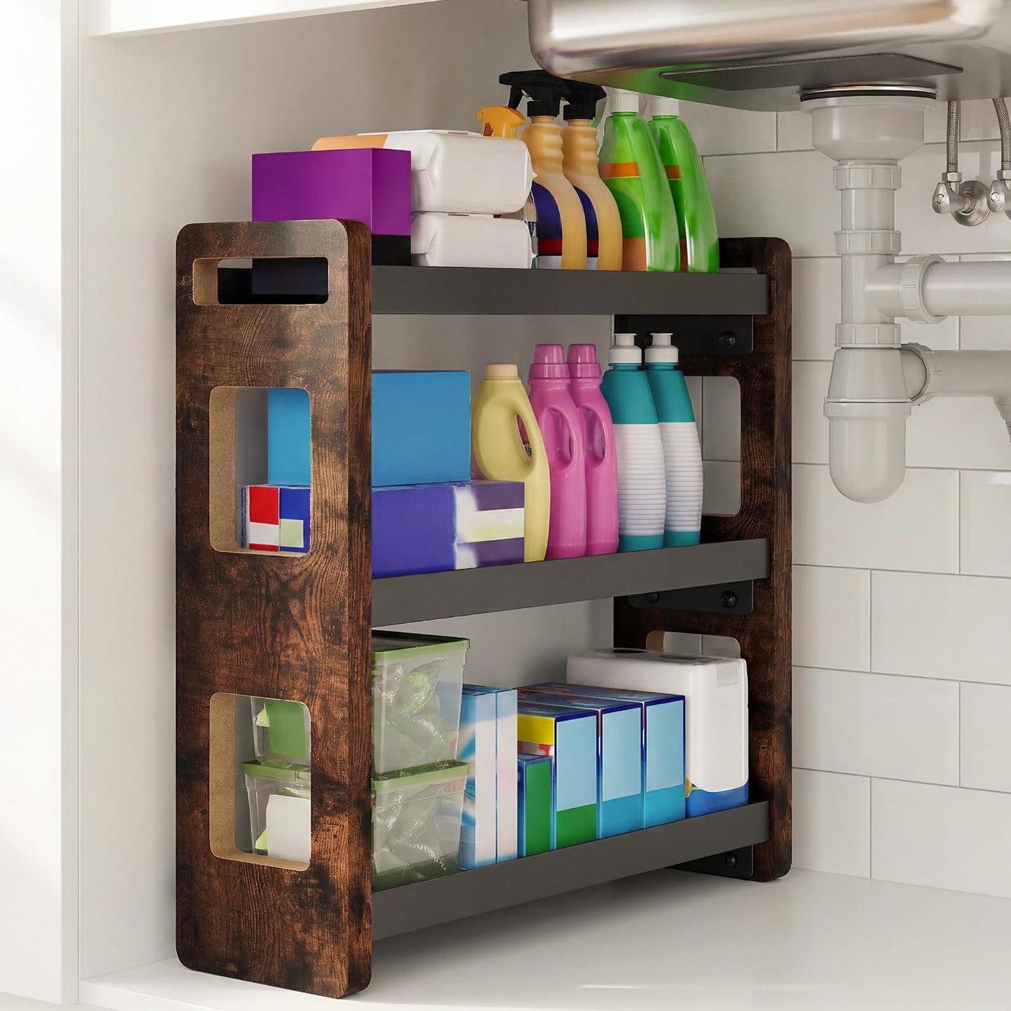 UJQSUN Bathroom Organizers and Storage,Bathroom Counter Organizer,Bathroom Counter Shelf,Bathroom Sink Organizer,Vanity Organizers,Vanity Storage,Perfume Display,Perfume Storages(Brown 3 Tier)