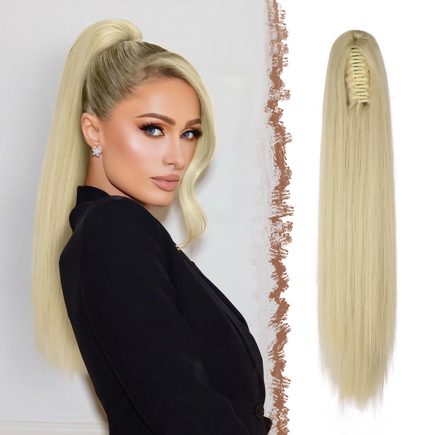 Claw Ponytail Extensions - Long Dark Brown Straight Hairpieces | 25-Inch Synthetic Clip-In Tails
