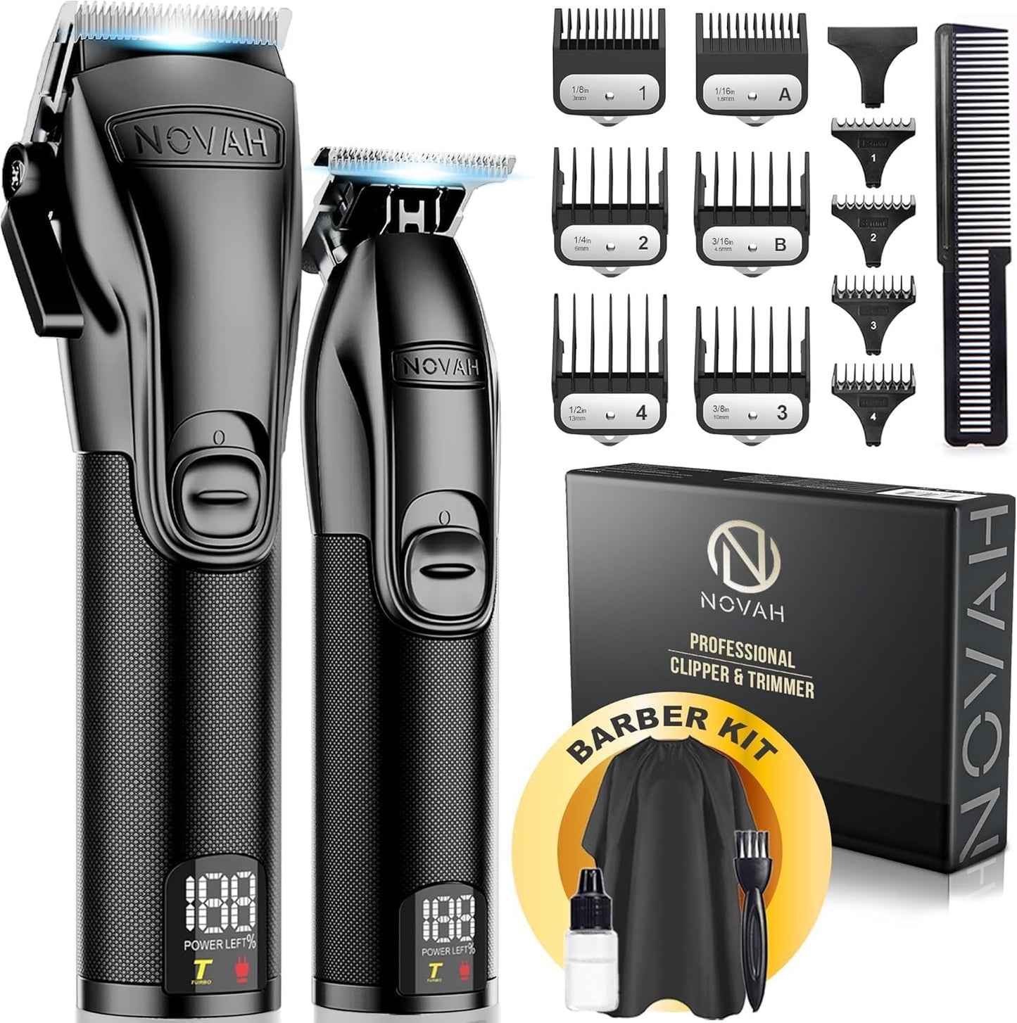 Novah® Professional Hair Clippers for Men - Cordless Barber Clipper & Trimmer Set | Perfect for Fade Haircuts
