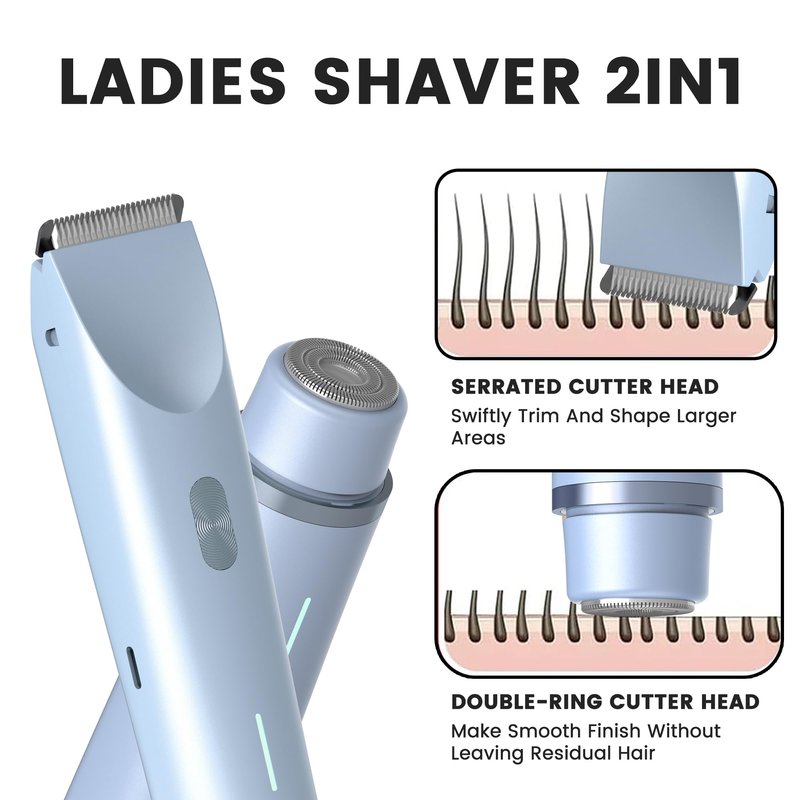 Bikini Trimmer for Women, Electric Shaver for Women, IPX7 Waterproof Bikini Razor for Pubic Hair, Underarms, Sensitive Areas, Blue