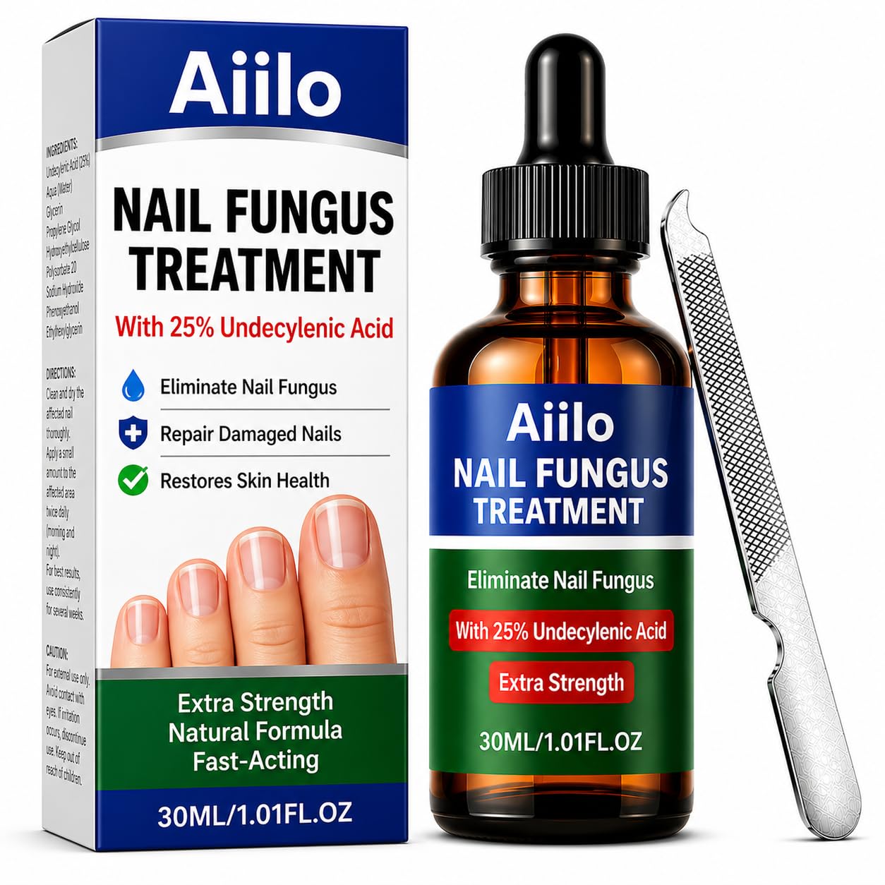 Nail Fungus Treatment - 25% Undecylenic Acid Liquid for Toenails & Fingernails | Extra Strength Nail Repair Solution, 2.02 Fl Oz