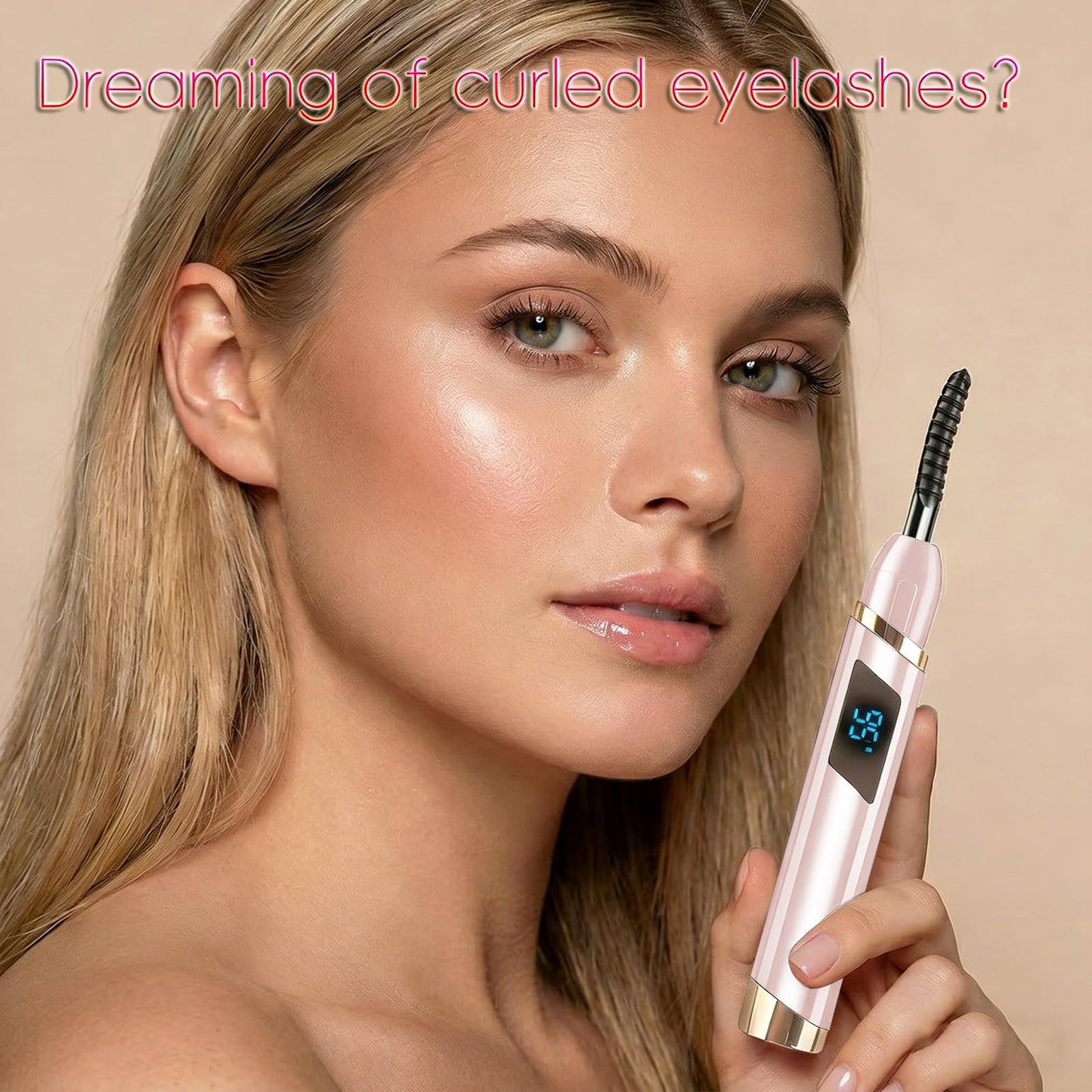 Heated Eyelash Curler-4 Temp Modes 65°-95°C LED Display, Electric Eye Lash Curler for 24H Long Lasting, Type-C Rechargeable Heated Lash Curler for Natural Thick Lashes, Makeup Gift,Sakura Pink
