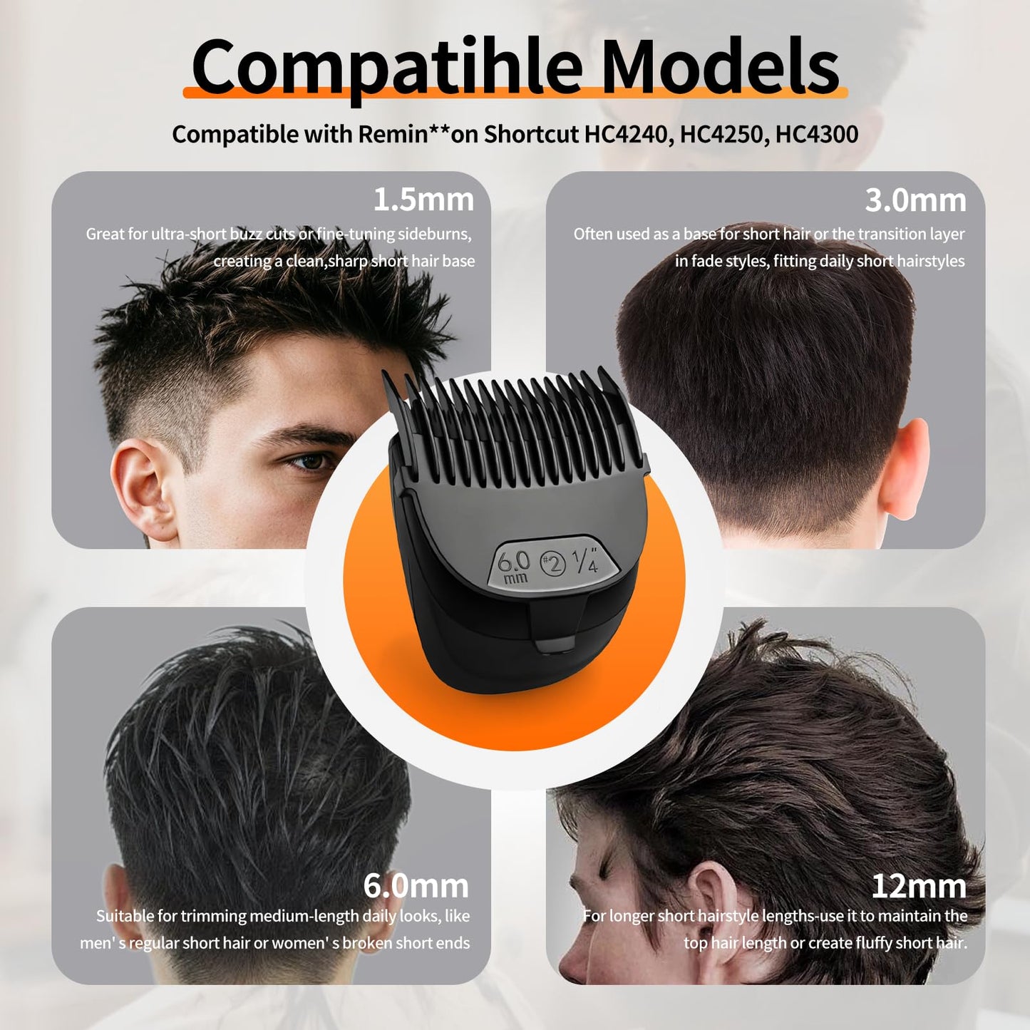 4-Piece Replacement Guide Comb Set (1/16”, 1/8”, 1/4”, 1/2”) Compatible with Remington Shortcut HC4240, HC4250, HC4300