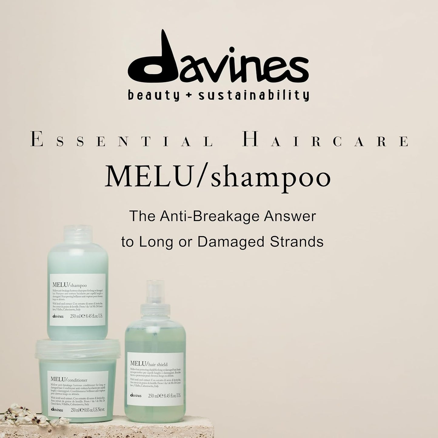 Davines MELU Shampoo - Anti-Breakage Cleanser for Long, Damaged Hair | Strengthens Strands & Adds Shine