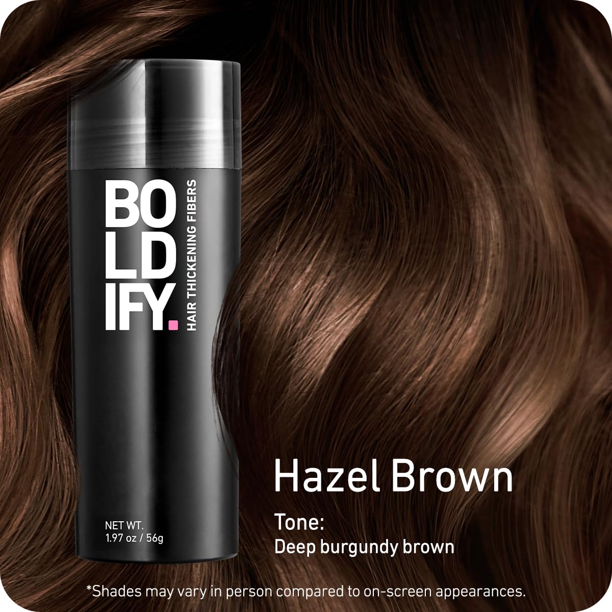 BOLDIFY Hair Fibers - Thinning Hair Solution for Fuller Look | 56g, Hazel Brown - 14 Shades Available