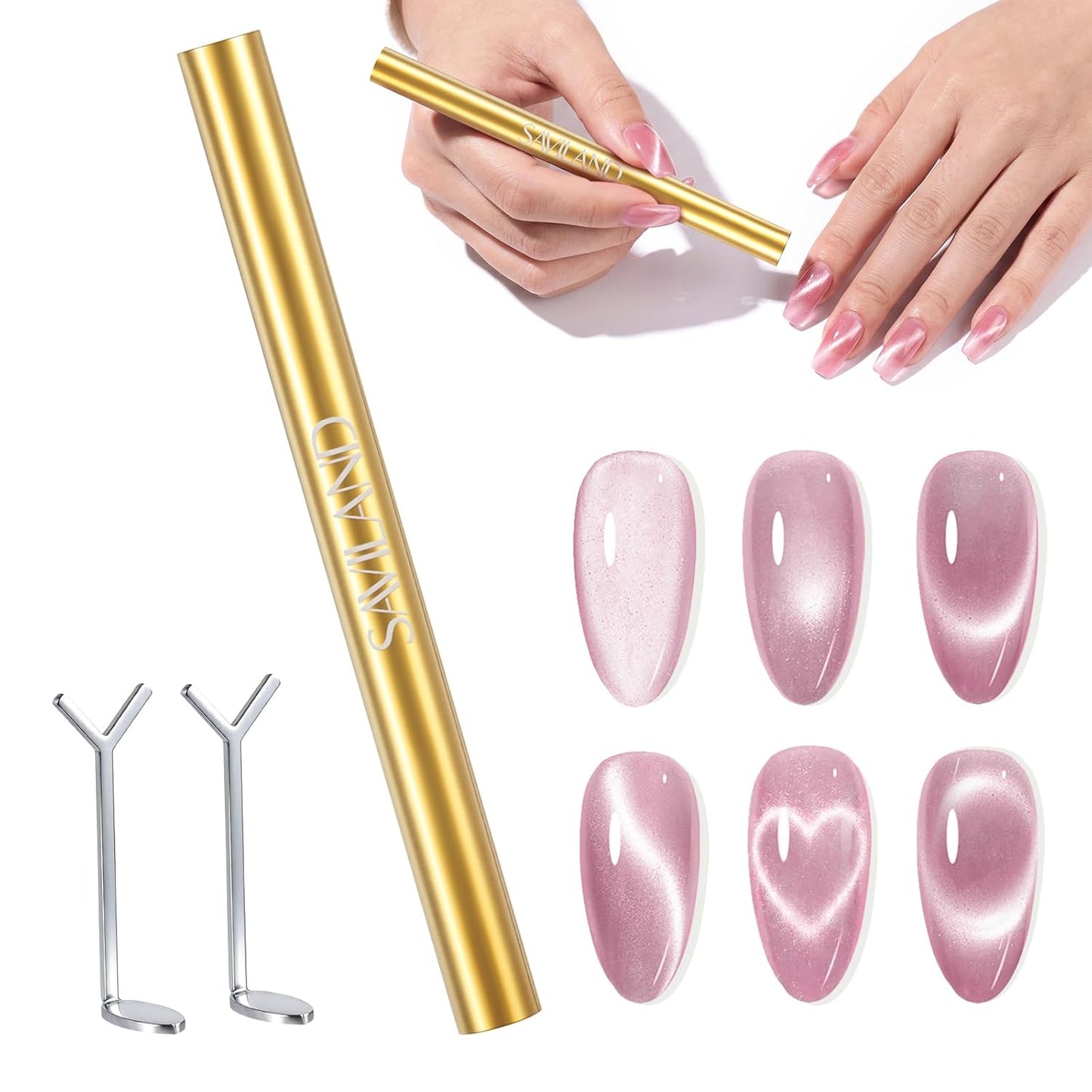 SAVILAND Cat Eye Nail Magnet - 5X Stronger Holographic Dual-Ended Tool for DIY Nail Art | Heart-Shaped Design
