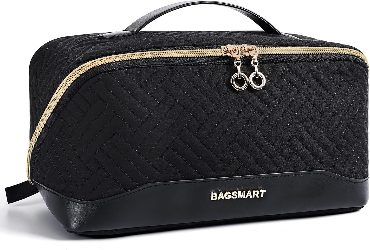 Travel Makeup Bag for Women - Portable Water-Resistant Cosmetic Case | Puffy Padded Organizer Pouch in Black