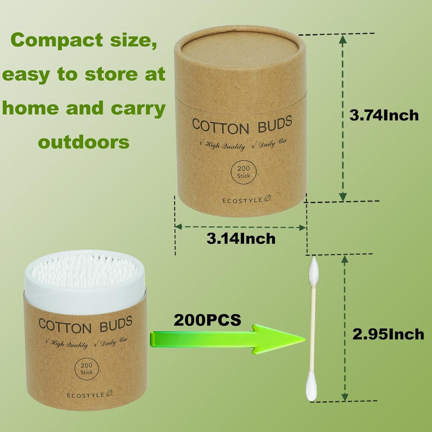 Bamboo Cotton Swabs - 200 Count Biodegradable Dual-Tip Wooden Buds for Ear Cleaning, Makeup & Nail Art | Eco-Friendly Portable Tube