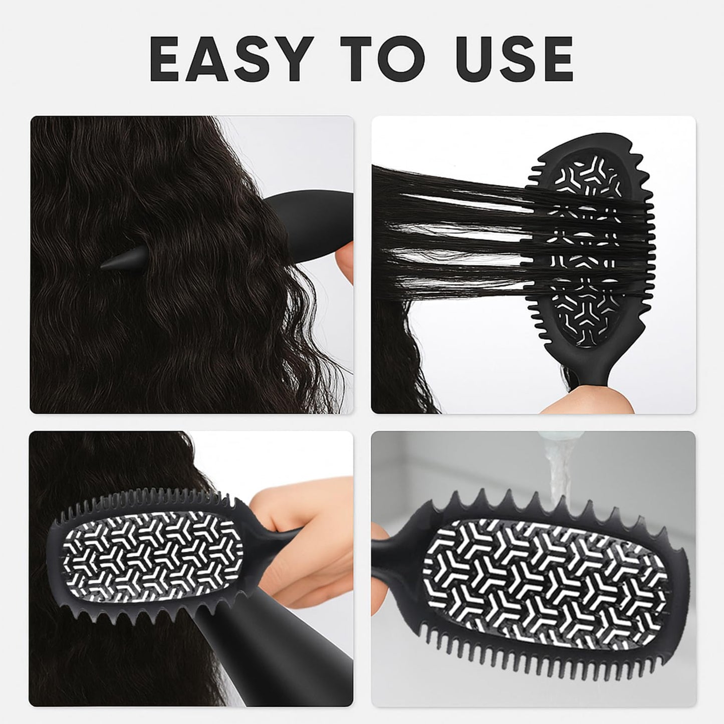Curl Defining Brush - Vented Curly Hair Detangler for Effortless Styling | Reduces Frizz, Black