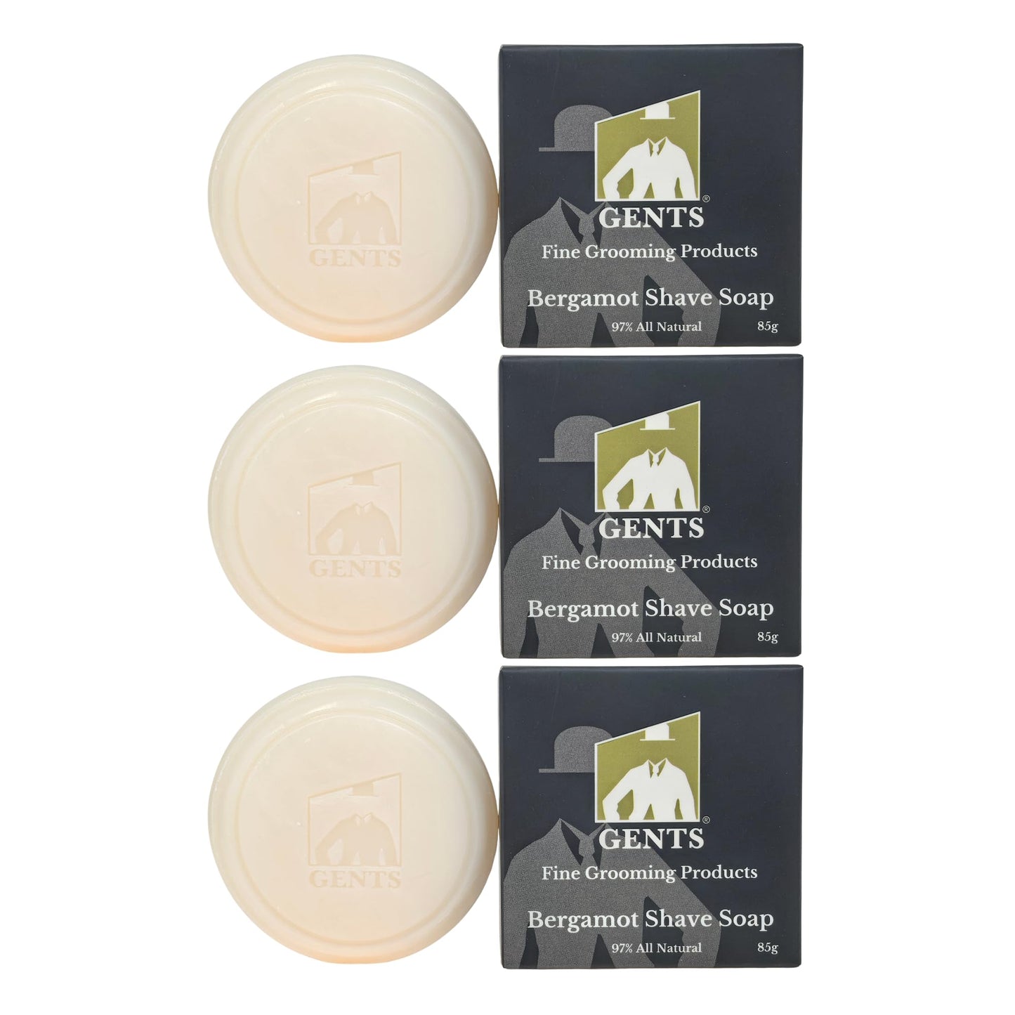 GENTS Men's Shaving Soap 97% All Natural Enriched With Shea Butter and Glycerin, Creates Rich Lather Form (3 PACK BERGAMOT)