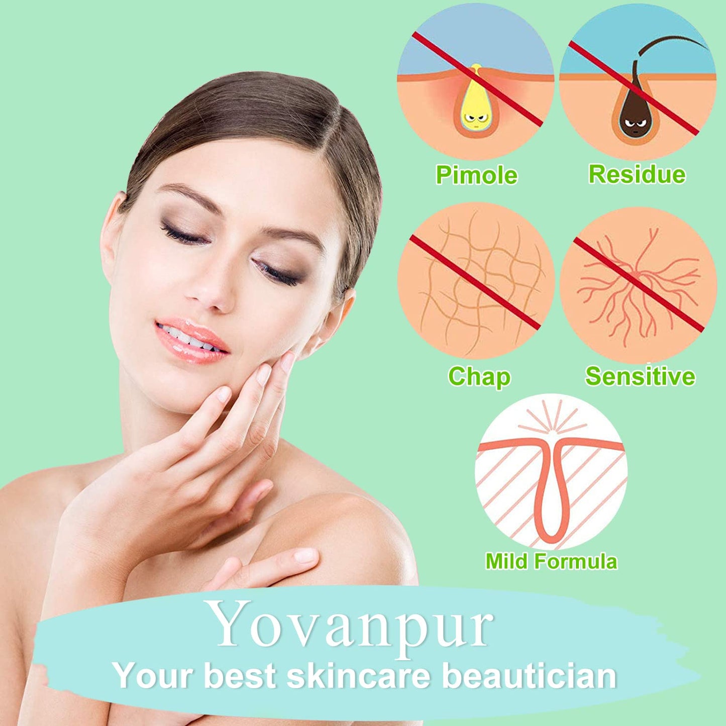 Yovanpur Pearl Wax Beads for Brazilian Waxing, Sensitive Skin, Face, Eyebrows, Legs - At-Home Hair Removal, 300g (10 Oz)/bag with 10 Wax Sticks