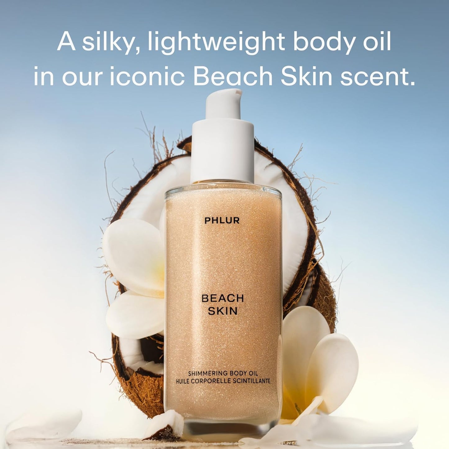 PHLUR Beach Skin Shimmering Body Oil, 4 Oz – Coconut, Vanilla & Sandalwood