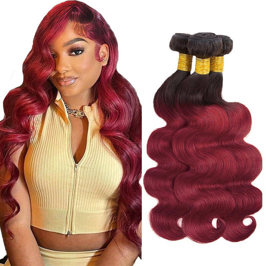 Ombre Body Wave Bundles Human Hair 99j Bundle 26 28 30 Inch 8A Grade Brazilian Virgin Hair 3 Bundles/150g Burgundy Body Wave Bundles Hair Weave