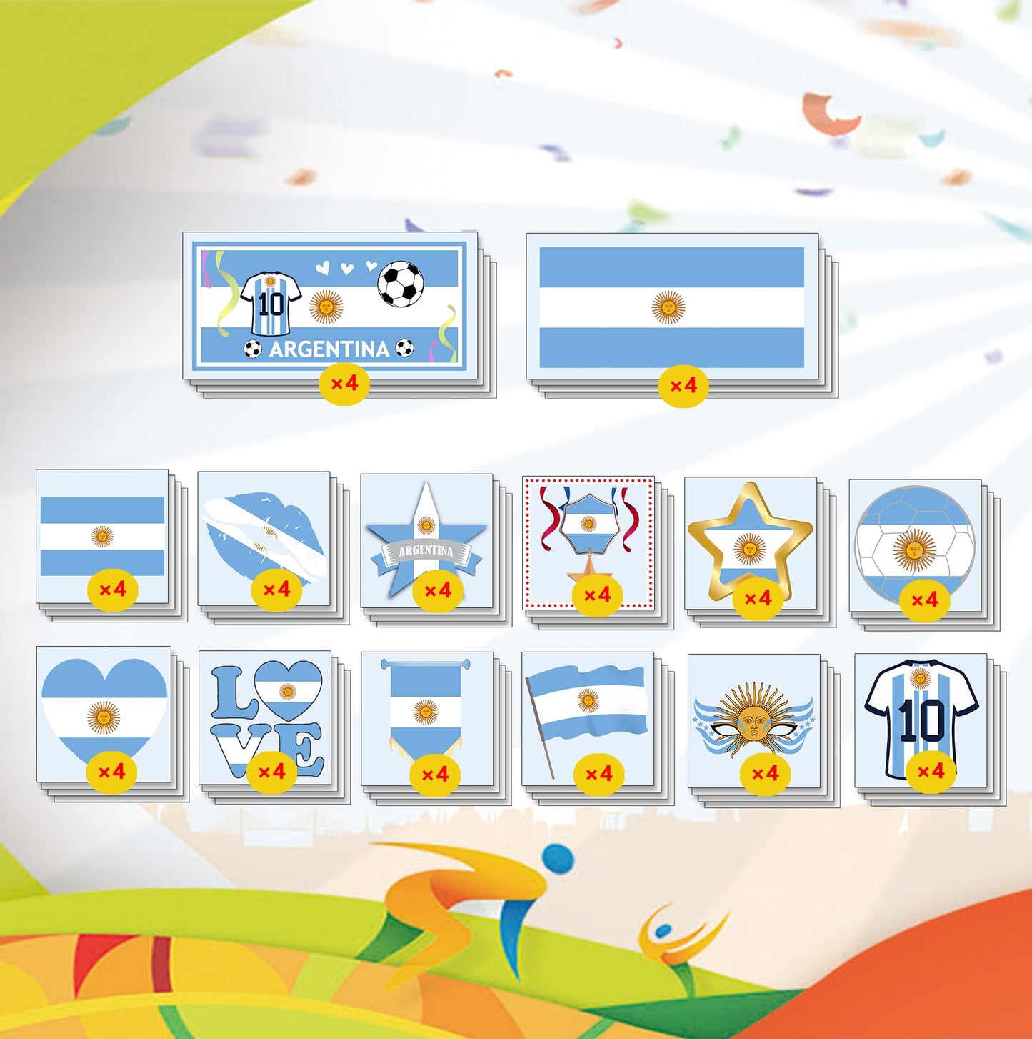 ZH BOCO ARTS 56Pcs Argentine flag Temporary Tattoos Waterproof for World Cup 2026 Adults Kids, Patriotic Face Body Art Stickers for Football Fans Sports Events Parade Festival Party Supplies