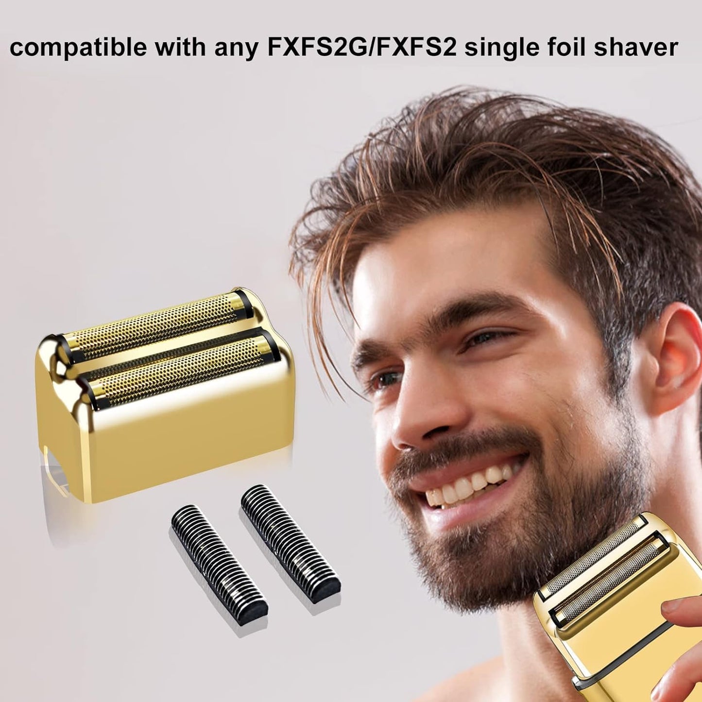 Replacement Foil and Cutter,Double Foil Shaver Replacement Head Compatible with BaBylissPRO Barberology FXFS2 Shaver,Gold