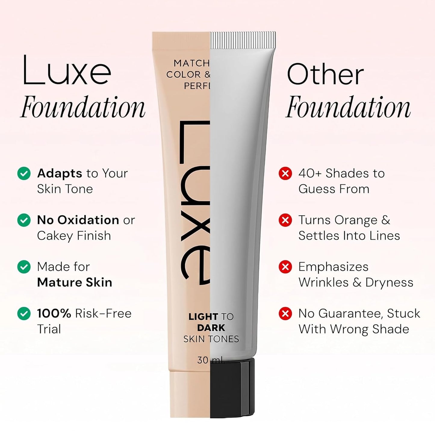 Luxe Changing Foundation for Light to Medium Skin Tone - Smooth Buildable Coverage | Essential Brush Set Included