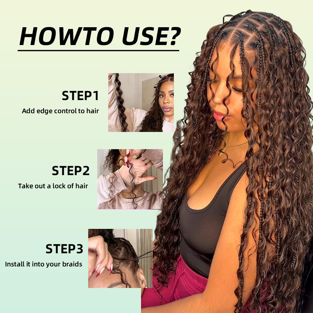 Color 4 Brown Boho Human Braiding Hair 120g Curly for Boho Braids Bohemian 100% Human Hair for Braiding Wet and Wave Deep Wave Bulk Human Hair for Boho Knotless Braids No Weft 3 Bundles 16 Inch