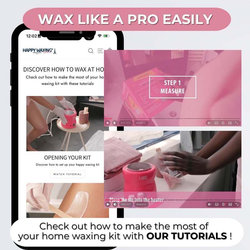 Happy Waxing Premium Home Waxing Kit by Perron Rigot - The Original Pain-Free Hard Wax - Automatic Heater, Measuring Cups & Hypoallergenic Beads for Brazilian, Face & Body - Complete Salon Set