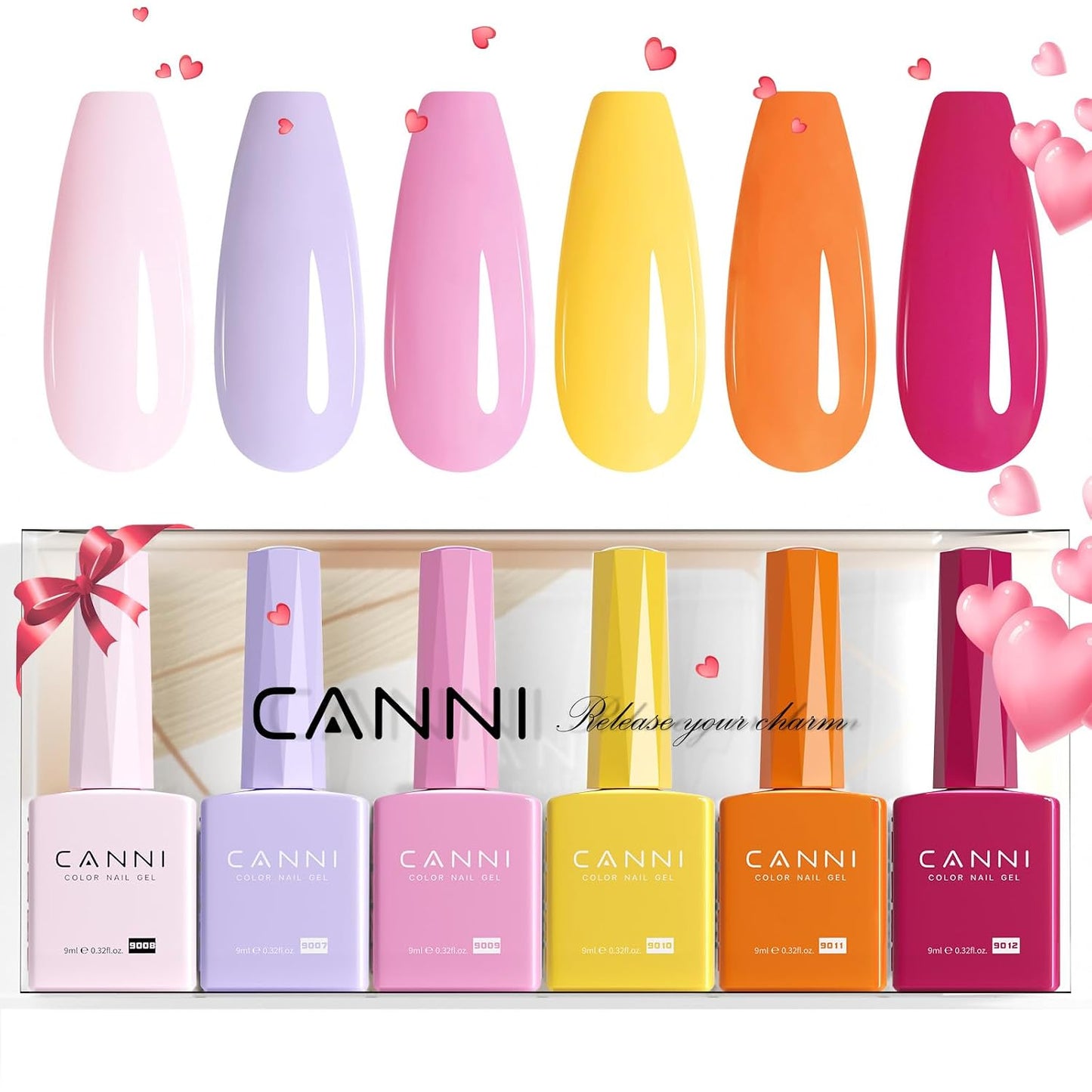 CANNI Gel Nail Polish Set - 6 Pcs 9ml Glitter & Solid Colors | Christmas & New Year's DIY Kit for Home Use