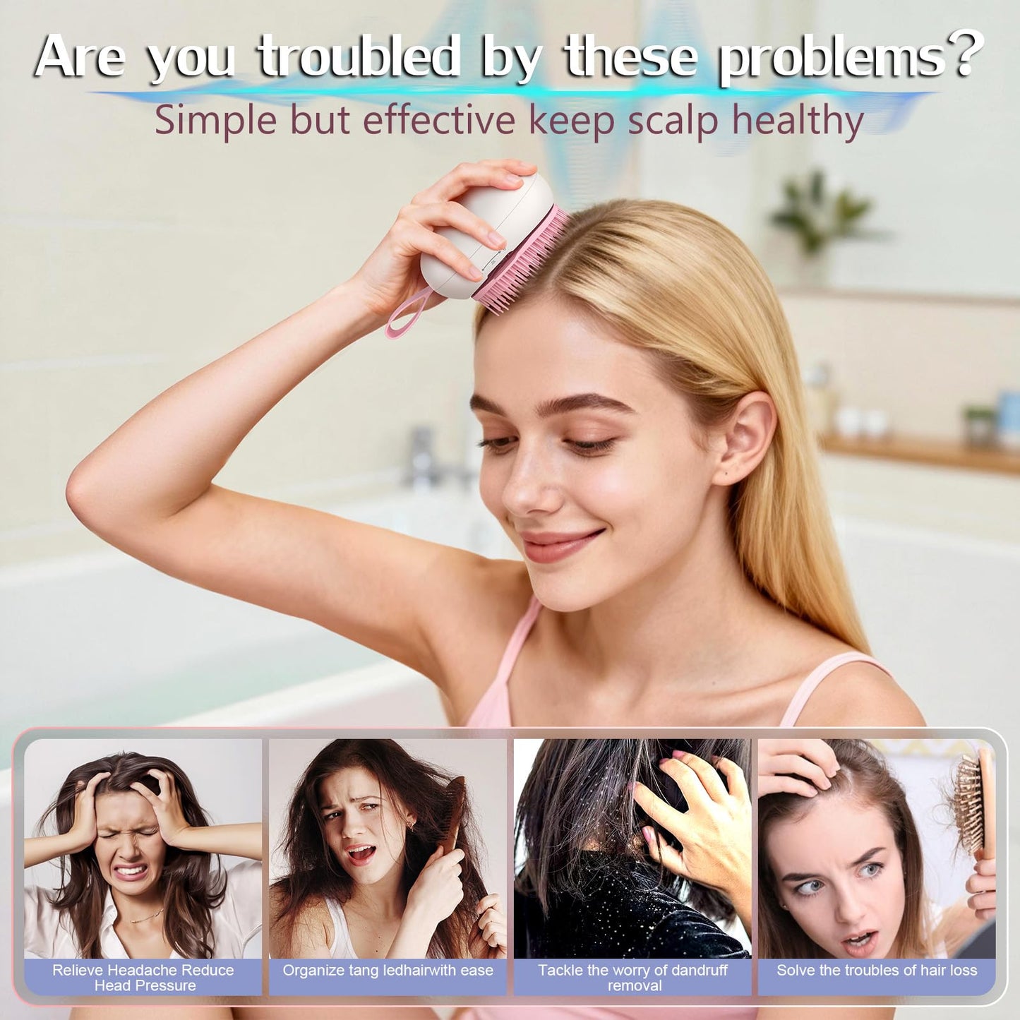 Chmilis Scalp Massager Hair Growth - Electric Head Massager Brush - Unique Birthday Gifts for Women - Sonic Vibration Comb for Stimulating Follicles - Relax Scalp Stress for Mom - Pink
