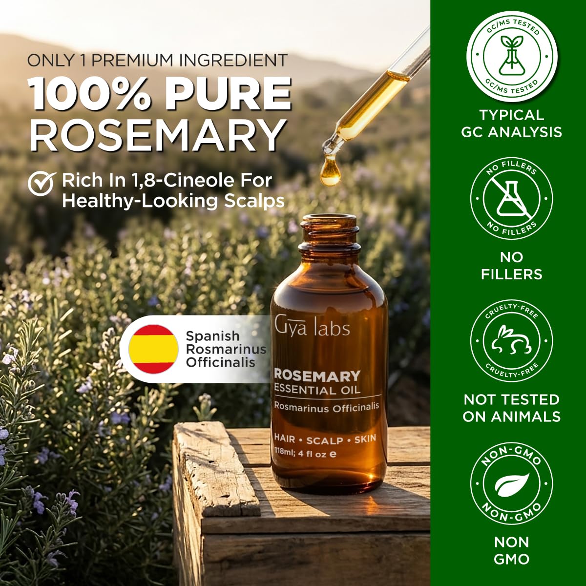 100% Pure Rosemary Essential Oil - 4 Fl Oz - Rosemary Oil for Hair, Skin, Diffuser, Aromatherapy & DIY Candle Making Scent
