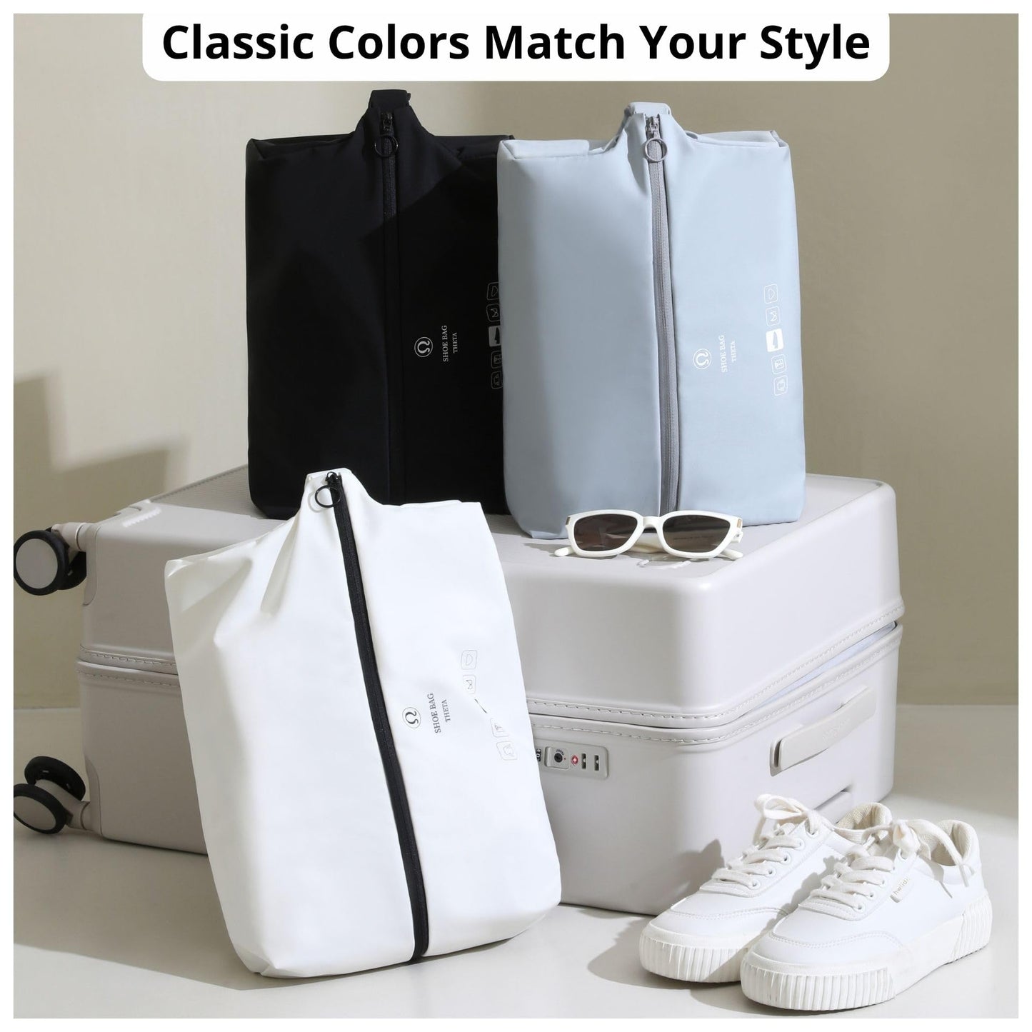 tianzong Double-Layer Fabric Wide-Opening Waterproof Travel Shoe Bag with Comfortable Handle (T400+TPU, Bluish Grey)
