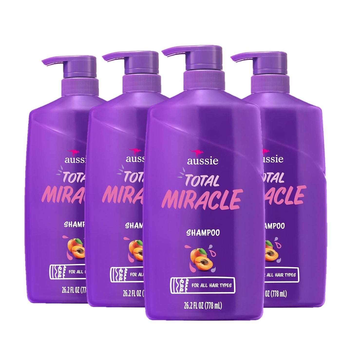 Aussie Total Miracle Shampoo - Apricot & Macadamia Oil, Paraben-Free | 26.2 fl oz, Pack of 4