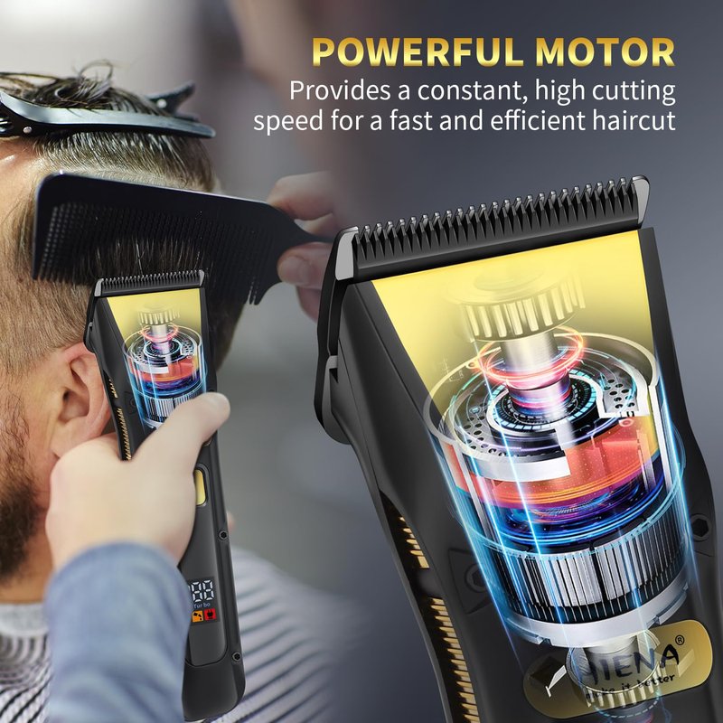 HIENA PRO Cordless Professional Hair Clippers for Men, Rechargeable Hair Cutting with LED Display, Electric Hair Clipper and Hair Trimmer, Gifts for Men