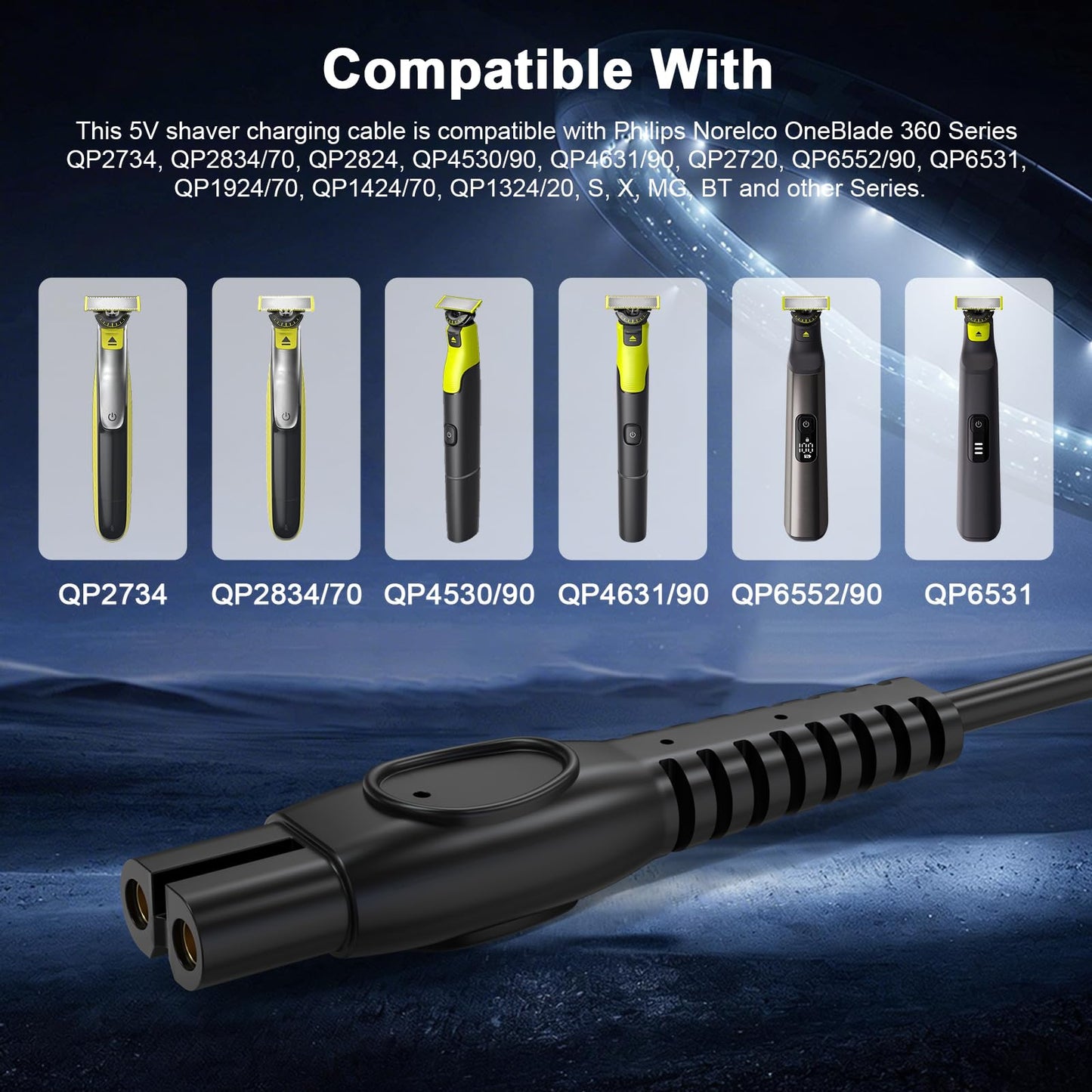 Asobilor 3.3FT 5V USB Replacement Charging Cord for Philips Norelco OneBlade, Compatible with QP2724 QP2834 QP1924 MG7910 MG9510, Fits Philips Electric Trimmers & Shavers