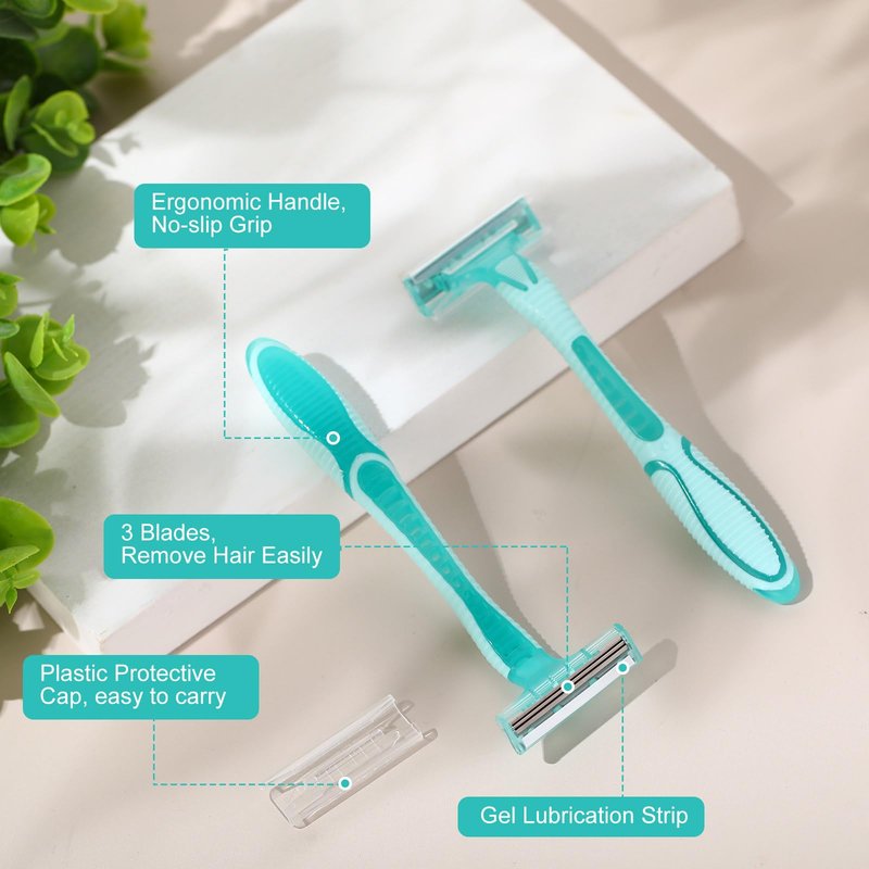 Leriton 36 Count Women's Disposable Razors Bulk 3 Blade Razors For Women Shaver For Women Sensitive Skin Comfortable Shave For Bathing Hotel Travel