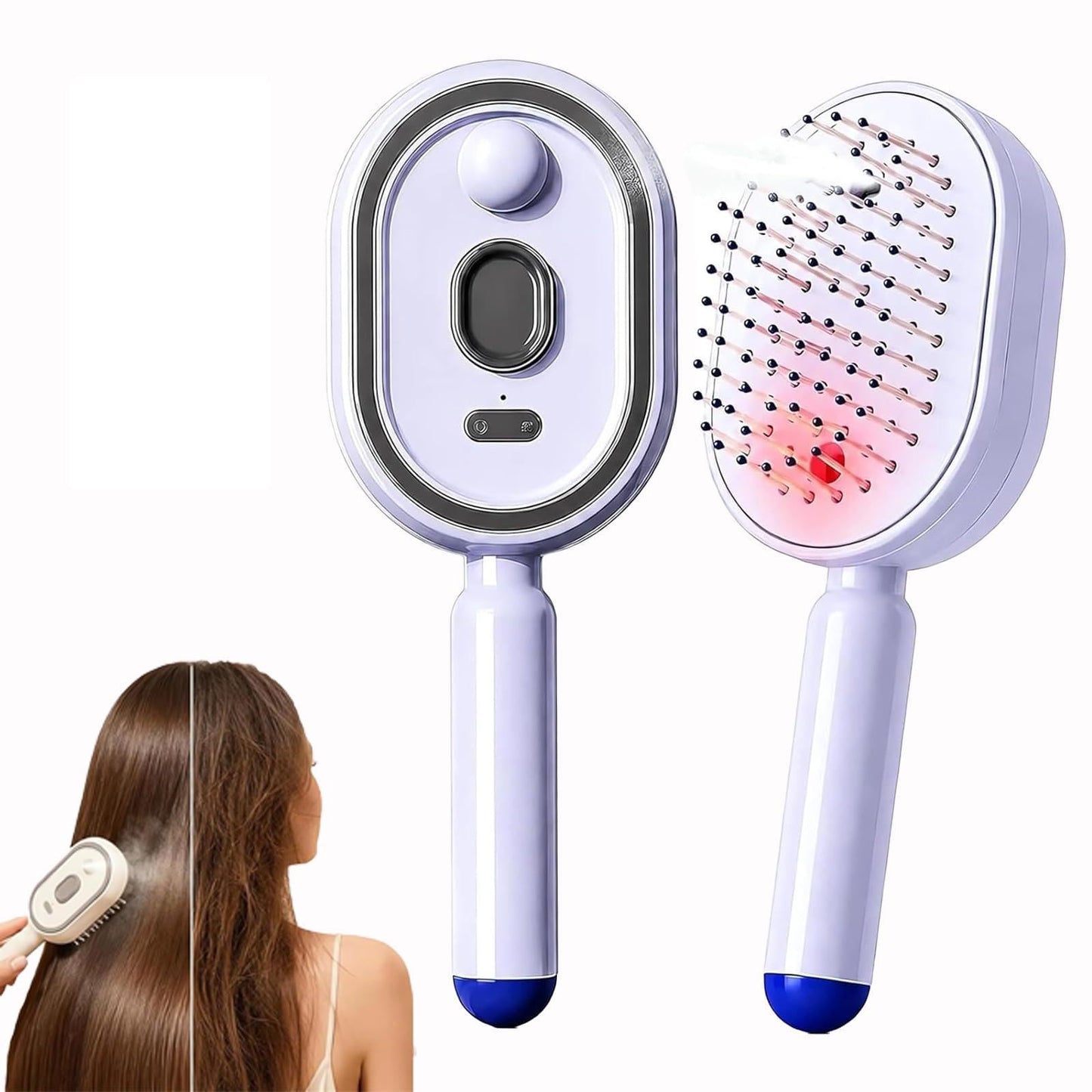 Electric Spray Air Cushion Massage Comb, Rechargeable Self-Cleaning Anti-Static Detangling Hair Brush, Misting Hair Tool for Dry Frizzy Damaged Hair Reduce Frizz Nourishes Hairs (Purple)